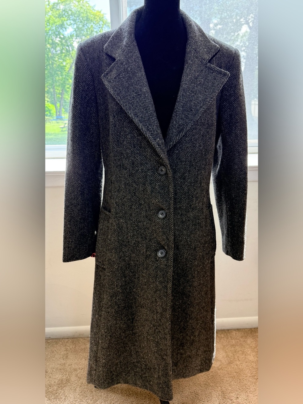 Vintage 90’s Forecaster 100% Wool Gray Herringbone full length dress coat Med